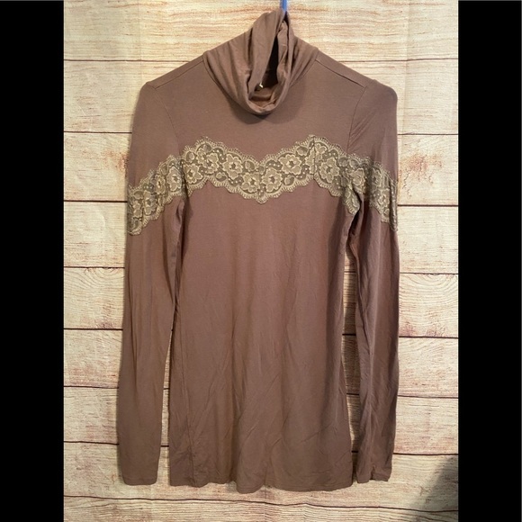 Free People Dresses & Skirts - FREE People Vintage Y2K Lace Trim Turtleneck Tunic Dress Small